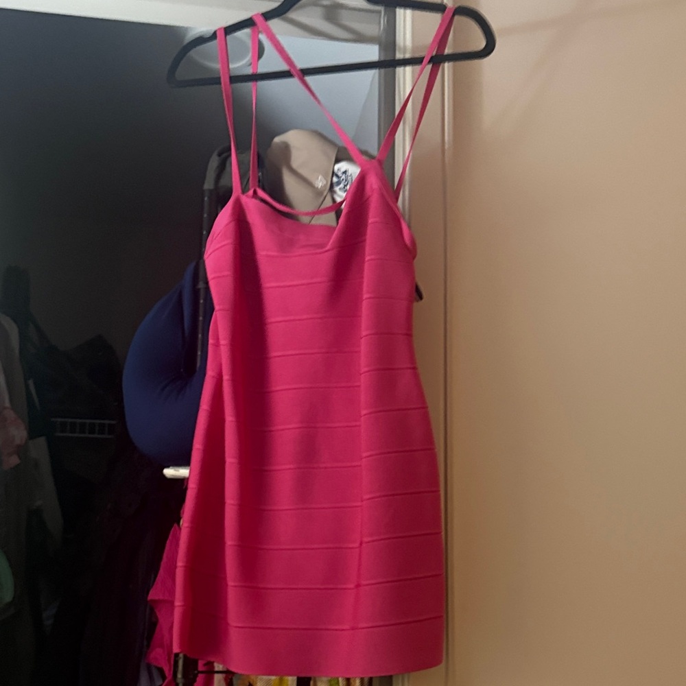 Herve Leger Fuchsia Strappy Midi Dress